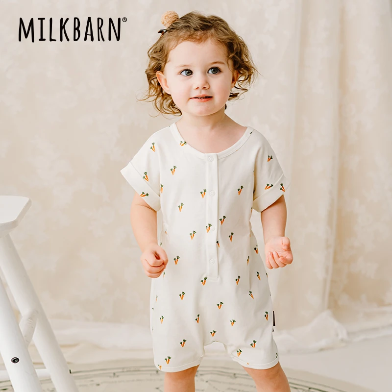 Milkbarn春夏短袖短裤婴儿衣服哈衣爬服宝宝连体衣