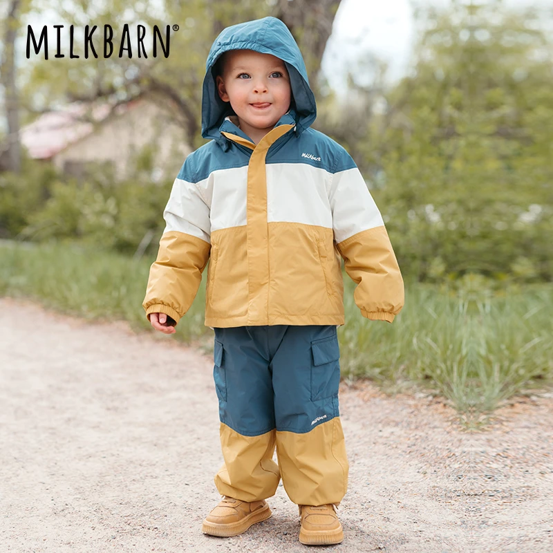 Milkbarn春季新品儿童冲锋衣男女童童装三合一可拆卸防风外套