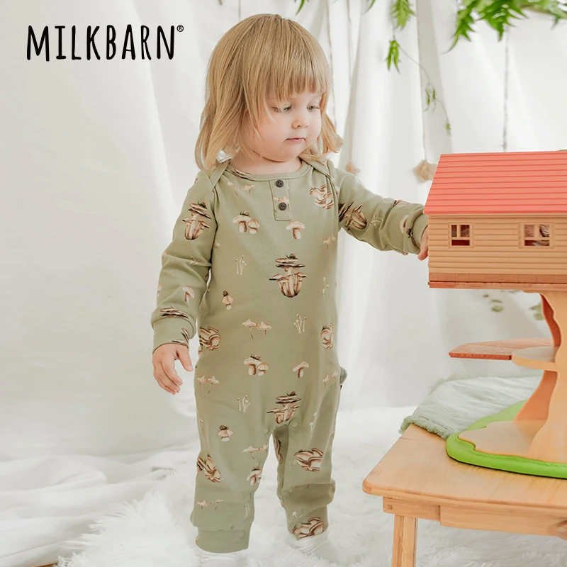 Milkbarn春季新品婴儿连体衣服男女宝宝长袖哈衣婴幼儿爬爬服