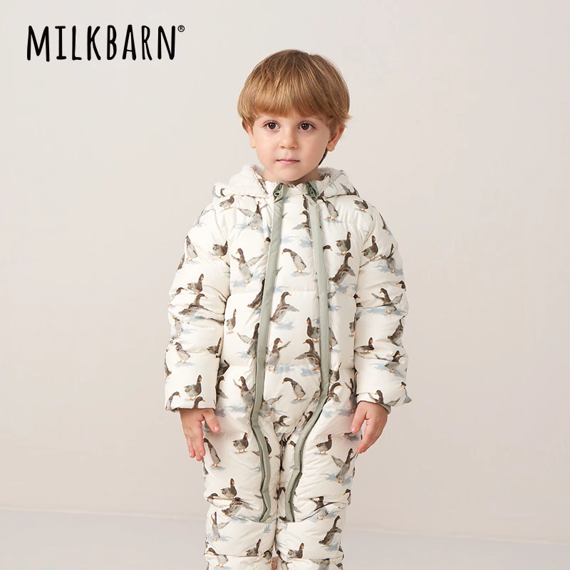 Milkbarn婴儿连体羽绒服连帽男女宝宝爬服儿童外出冬季连体衣