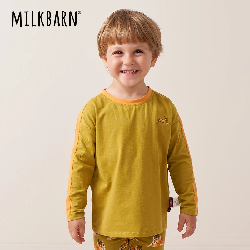 【专享】Milkbarn儿童长袖T恤男上衣秋季打底衫圆领套头撞色