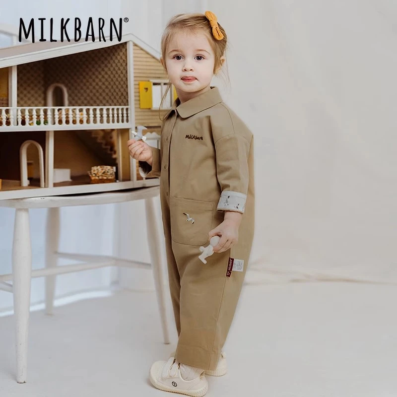 Milkbarn2024新品婴儿长袖长裤连体服宝宝纯棉哈衣爬服婴幼儿衣服