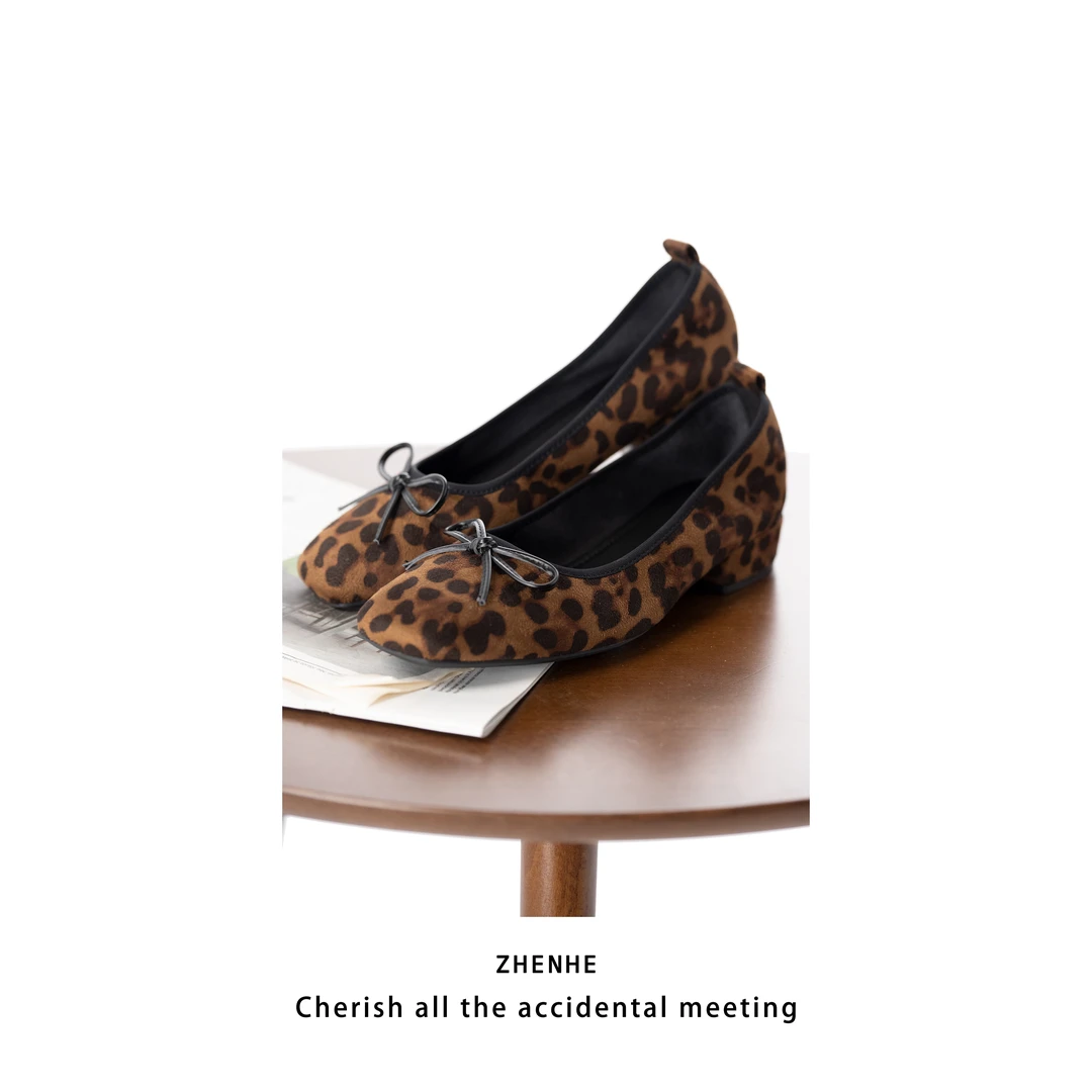 ZH【黑鸦】气质百搭豹纹低跟女士鞋子