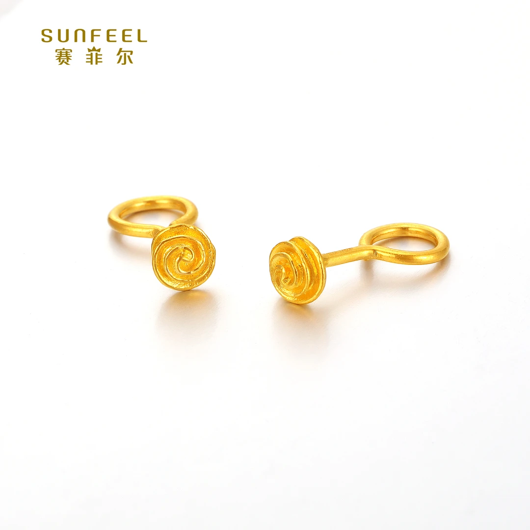 SUNFEEL/赛菲尔【一店】足金999.9线条形玫瑰花耳钉HR010744