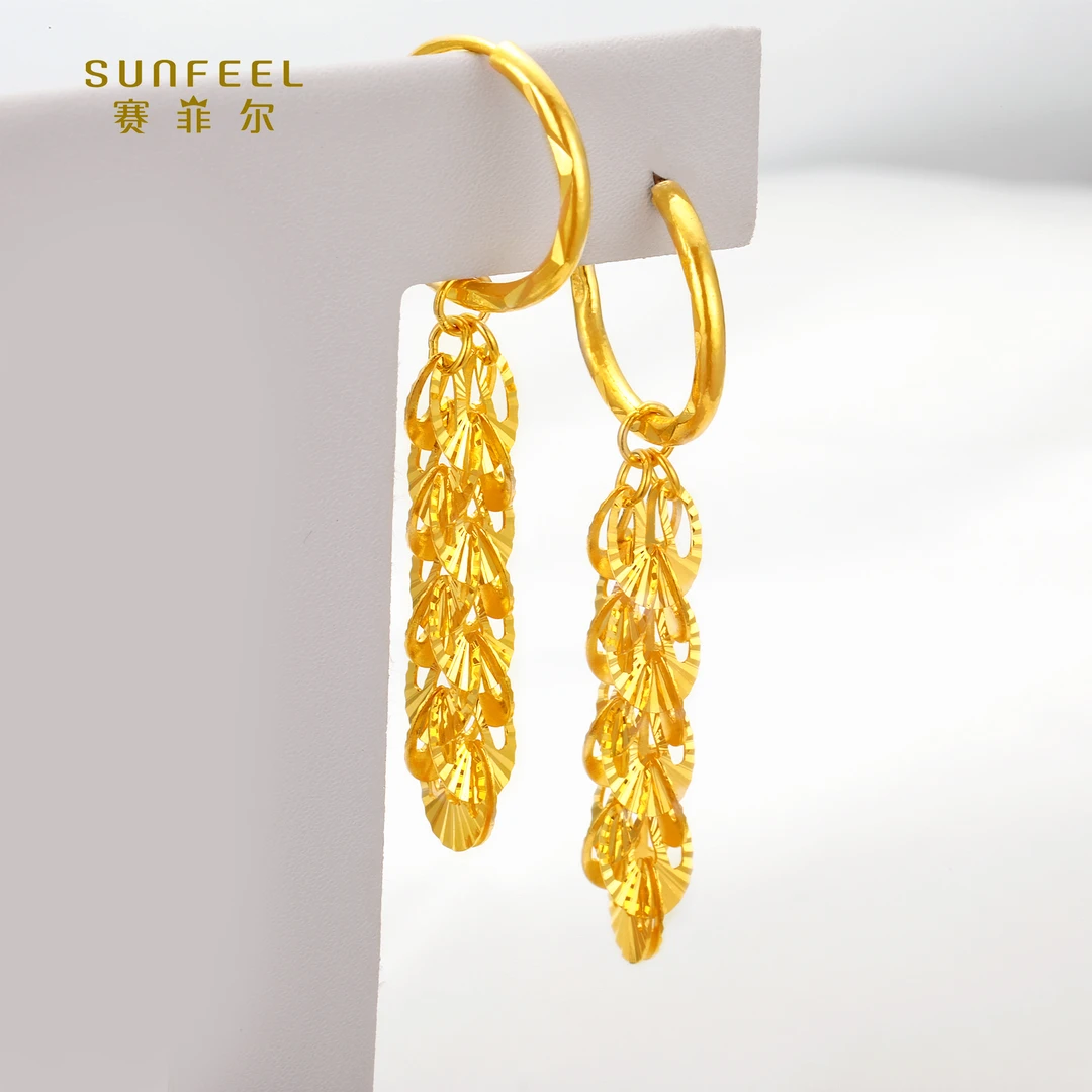 SUNFEEL/赛菲尔【四店】足金时尚车花凤尾耳吊ESA00025