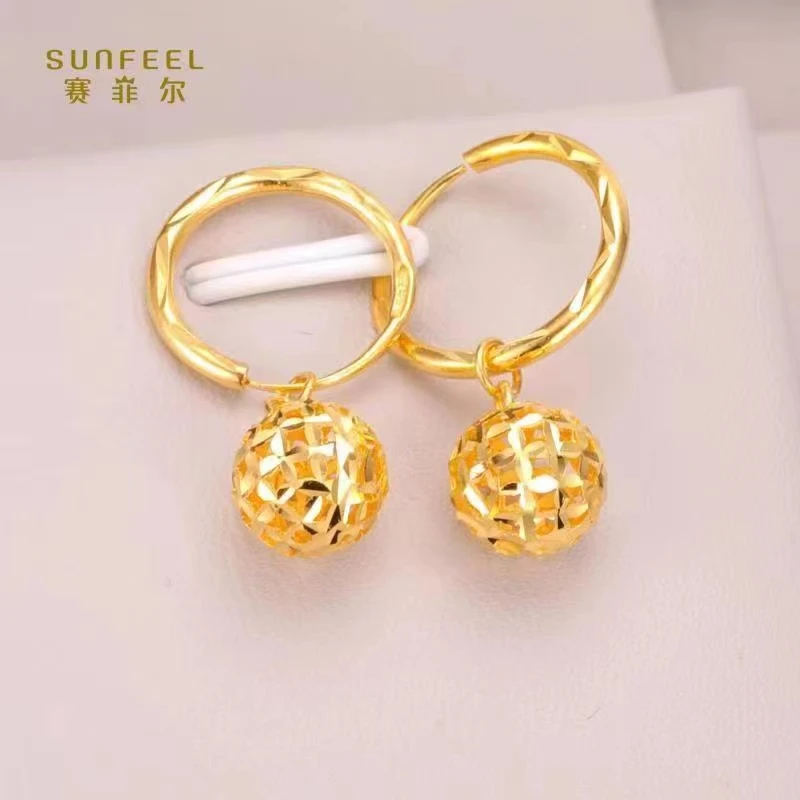 SUNFEEL/赛菲尔【一店】足金镂空圆球艺术耳吊EDA00051