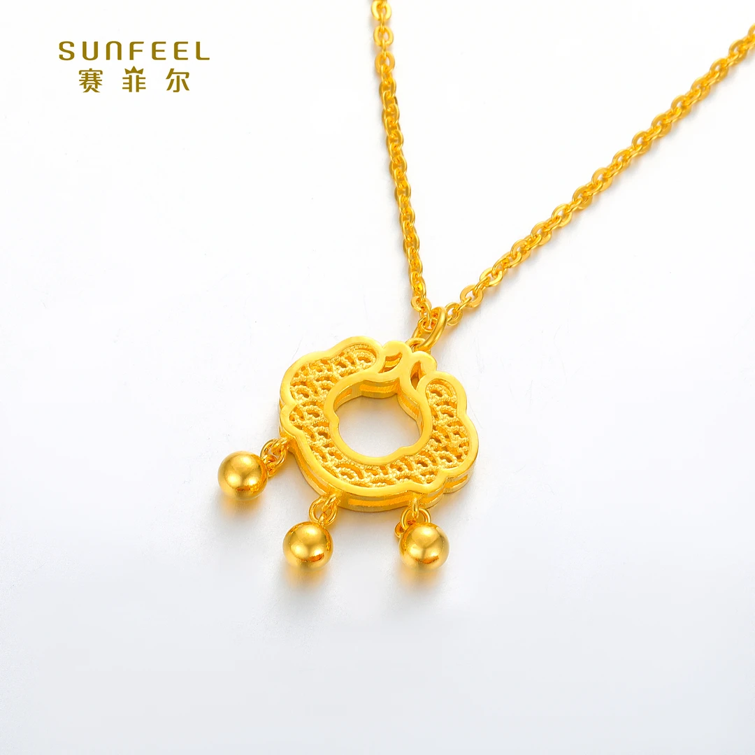 SUNFEEL/赛菲尔【十店】足金精炫金艺术祥云带铃铛套链HT22020720
