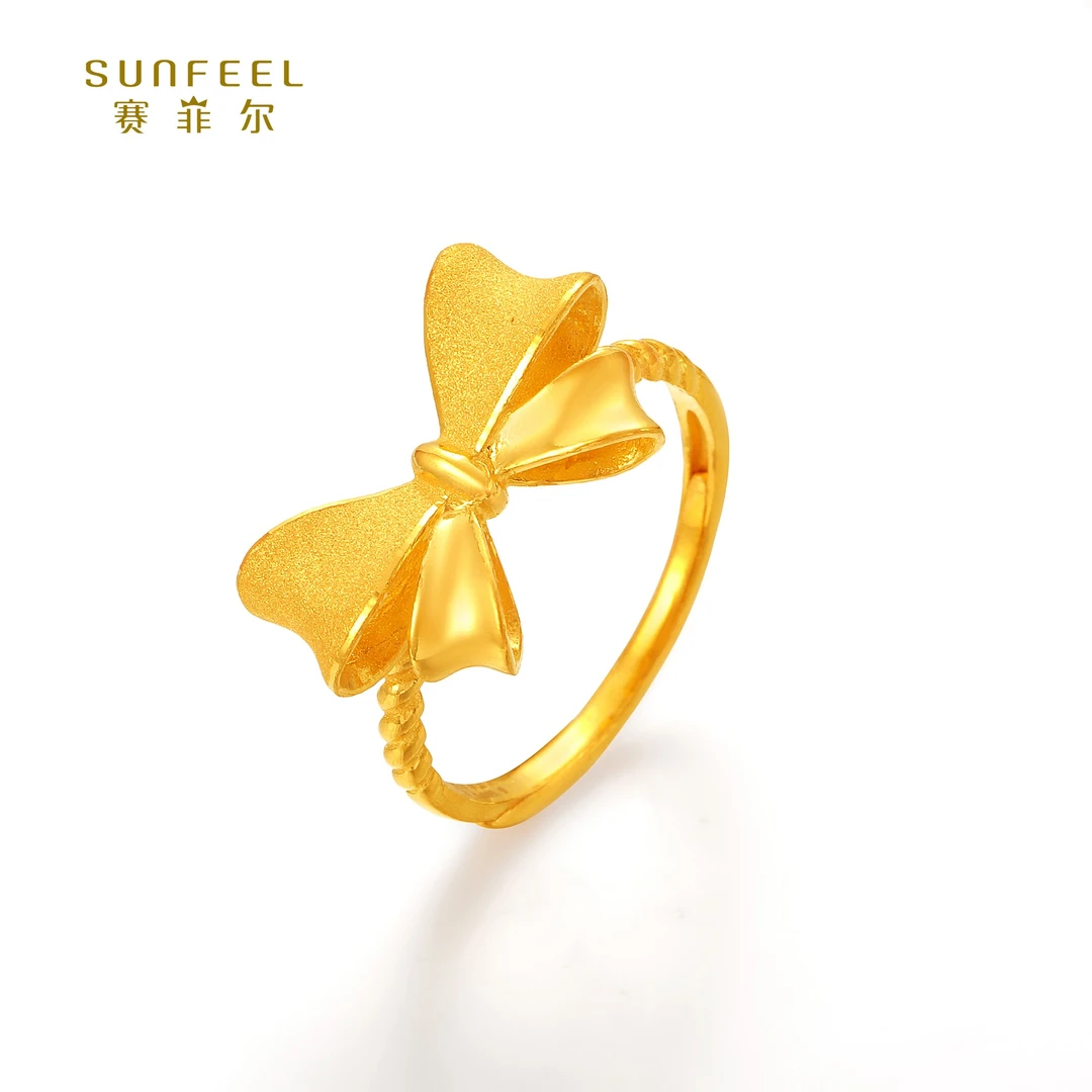 SUNFEEL/赛菲尔【授权店】足金精炫金蝴蝶结戒指JXJ00141