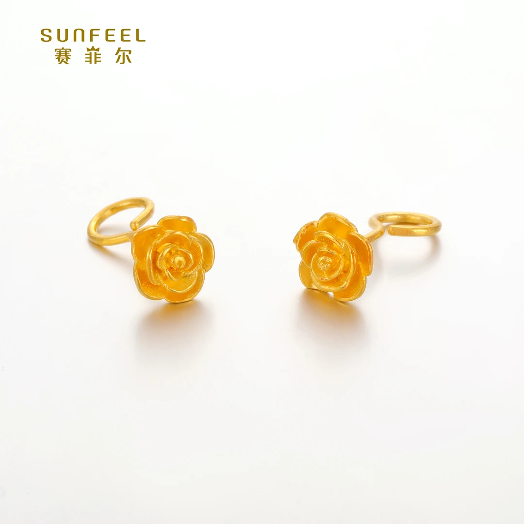 SUNFEEL/赛菲尔【五店】足金999.9精炫金玫瑰花耳钉HR20010829