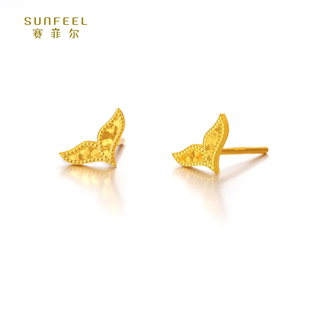 SUNFEEL/赛菲尔【八店】足金精炫金鱼尾直针耳钉HR01010875