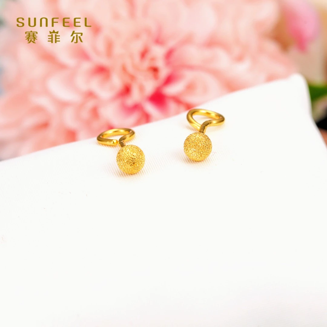 SUNFEEL/赛菲尔【十一店】足金999.9磨砂豆豆耳钉RCA00098