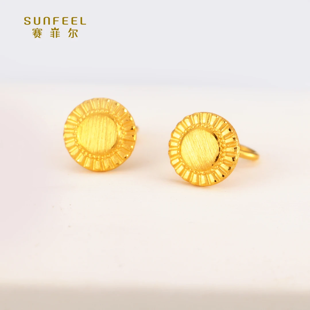 SUNFEEL/赛菲尔【八店】足金999.9圆形小面包耳钉HR01010765