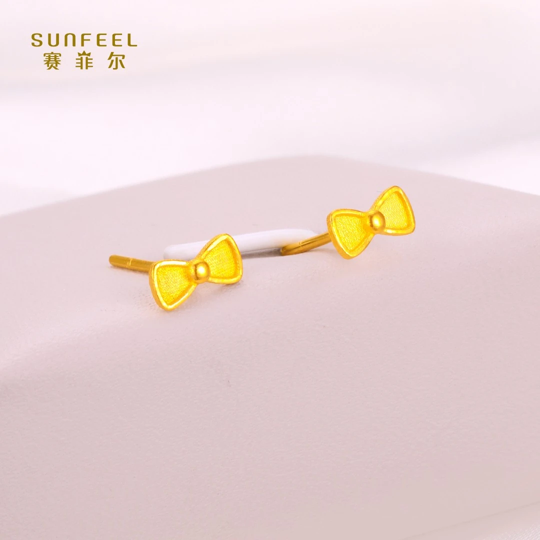 SUNFEEL/赛菲尔【授权店】足金999.9精致蝴蝶结耳钉RDB10221