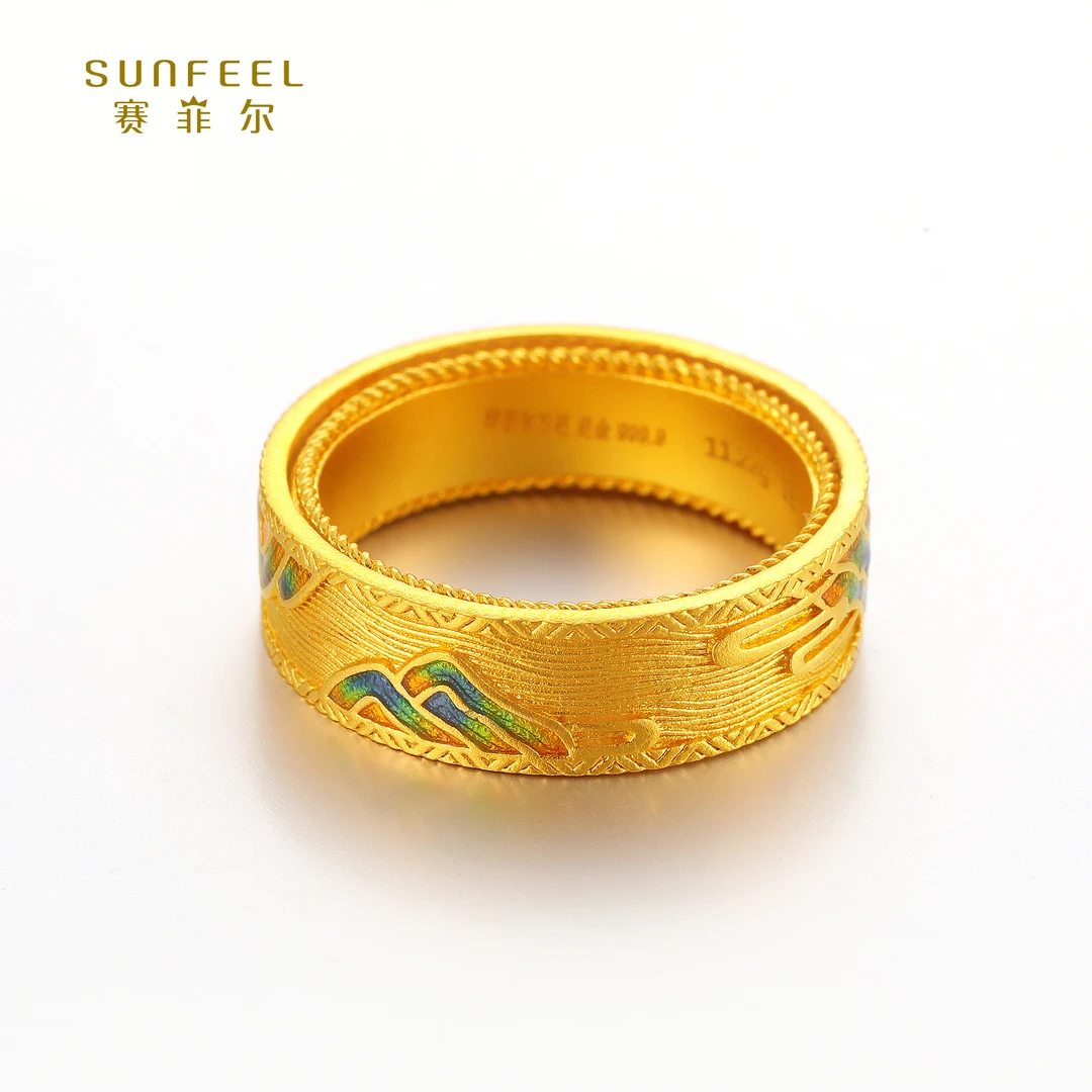 SUNFEEL/赛菲尔【授权店】足金古法金青绿山珐琅转运戒指HJ27010287