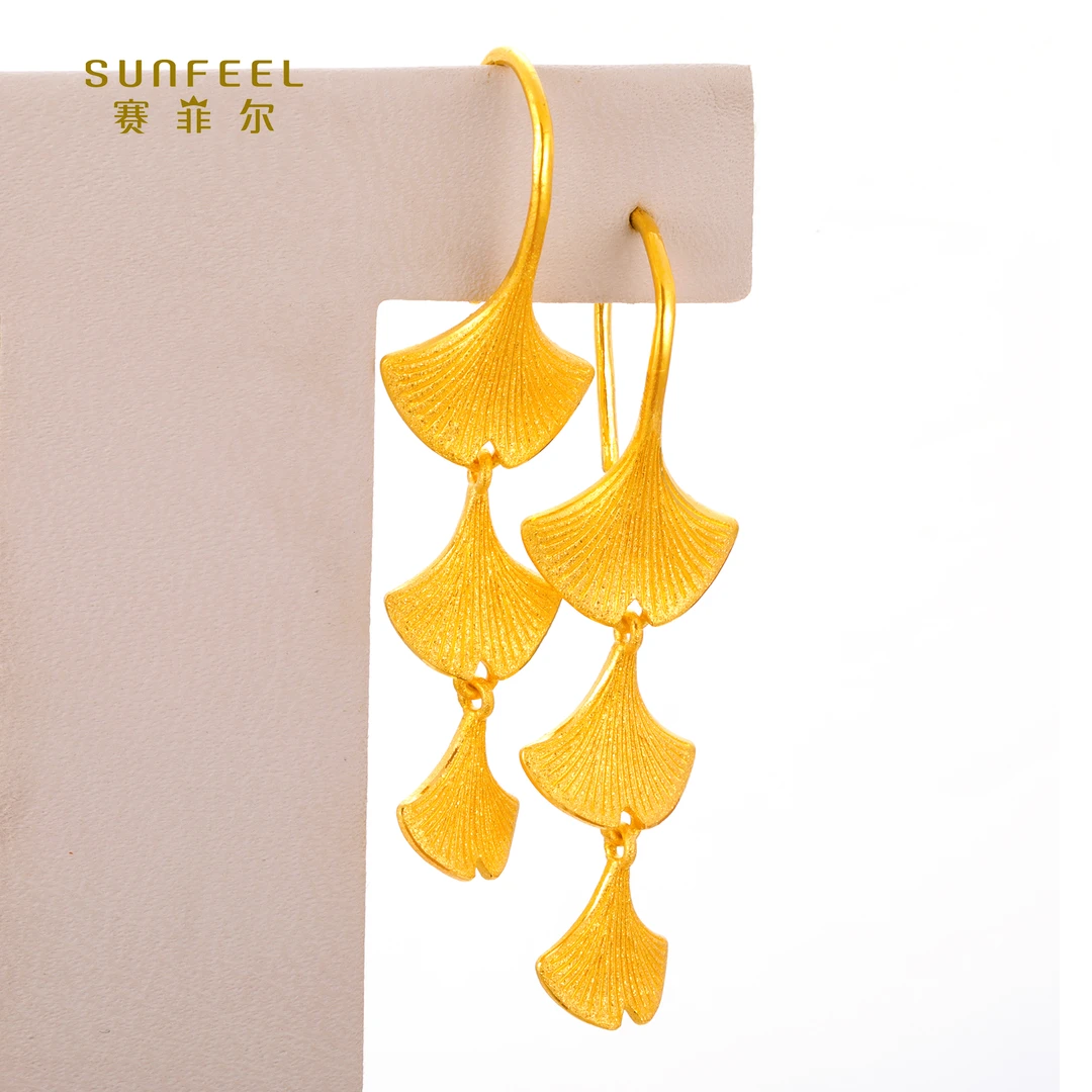SUNFEEL/赛菲尔【四店】足金999.9东方花悦银杏叶耳吊HR38020514