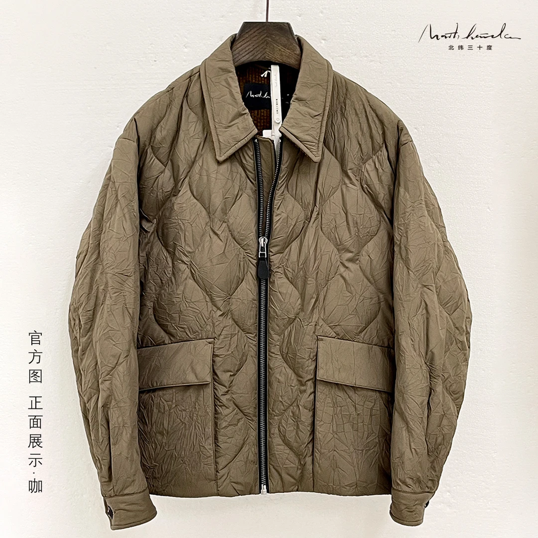 北纬三十度原创设计师男装冬季褶皱葫芦纹短款宽松休闲白鸭羽绒服