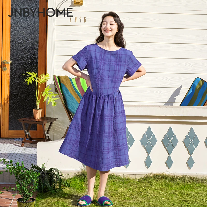 JNBYHOME江南布衣春夏棉麻家居服睡衣女舒适柔软格纹肌理可外穿