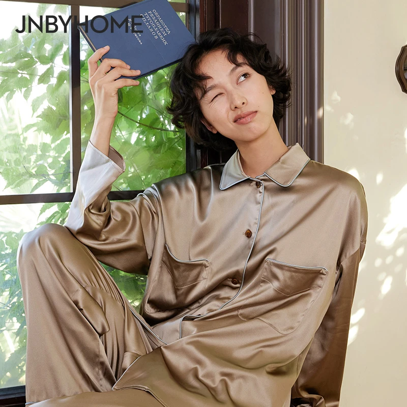 JNBYHOME江南布衣女士家居服套装长袖情侣真丝睡衣质感可外穿舒适