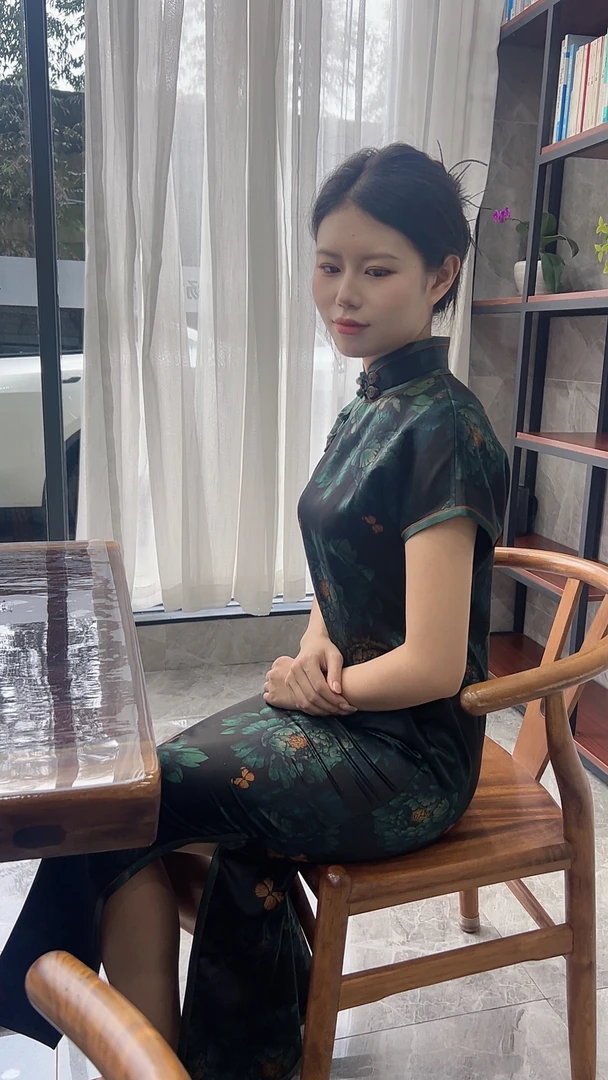 【绿牡丹】桑蚕丝春秋优雅复古气质中式旗袍