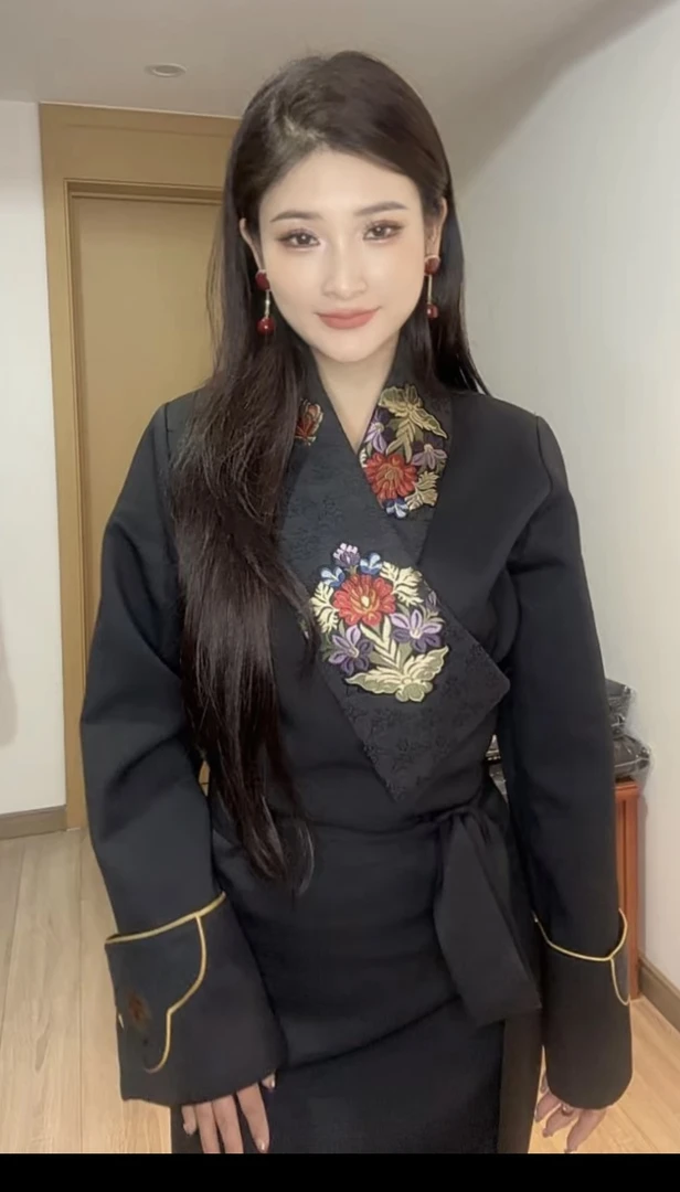 秋冬新款藏式西藏服特麻面料加毛博拉裙