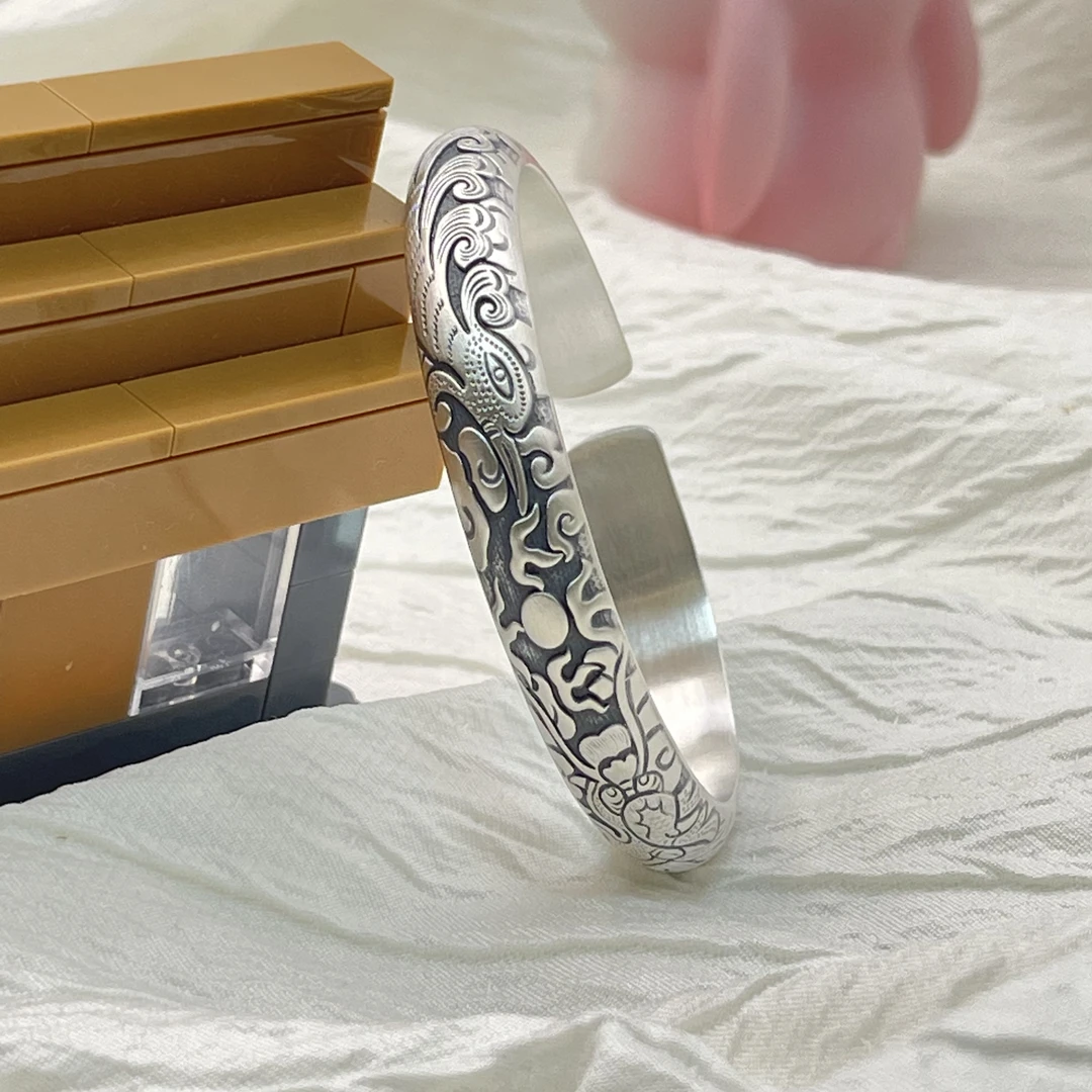 足银手镯 双11新款足银999龙凤呈祥贵妃手镯手工精品送礼传承民族