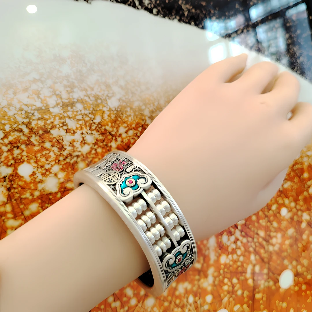 足银珐琅手镯 珐琅彩掐丝福字轻奢算盘手镯中国风个性手工时尚镯