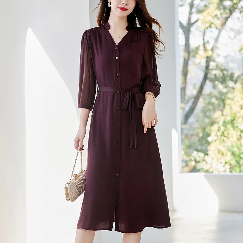 【粉丝专属】水墨佳人桑蚕丝夏季收腰显瘦中长款女装连衣裙82496222