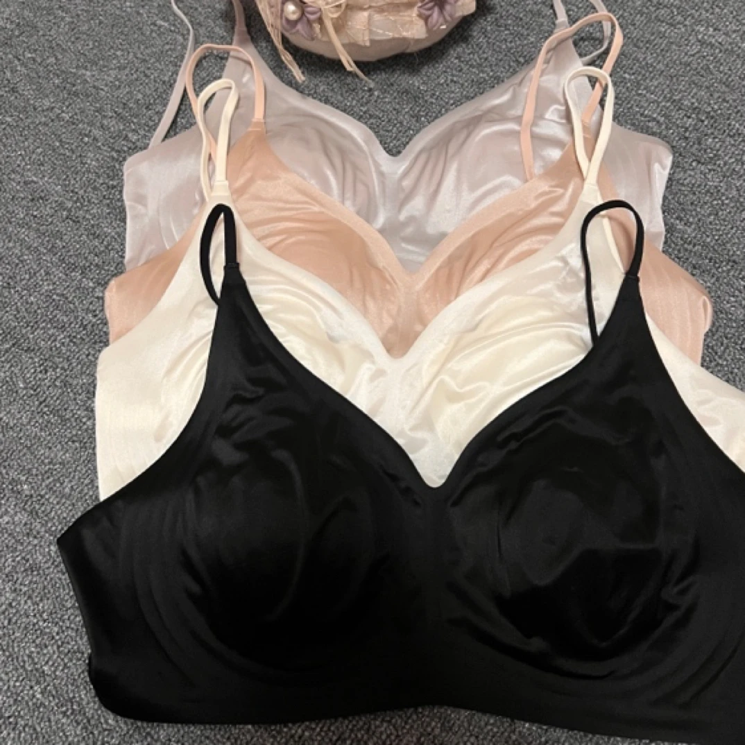 高定丝光绸一字背内衣超薄法式V领轻奢夏天少女美背 薄款两件装