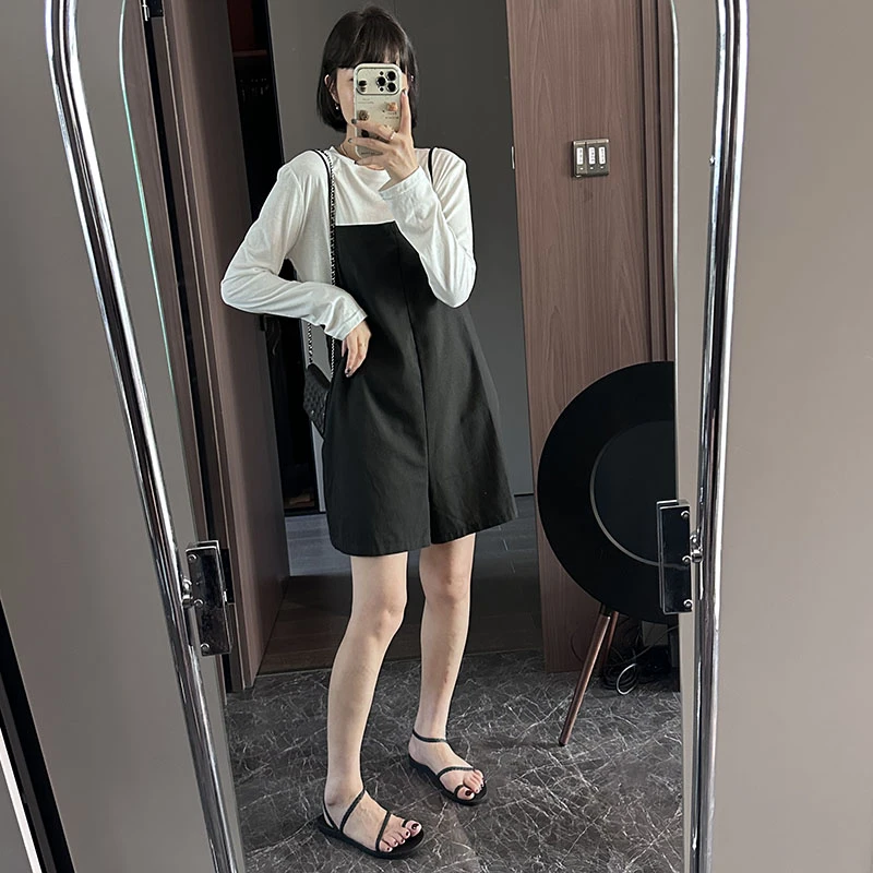 咔呐咪~洋气休闲减龄背带短裤小个子时尚套装