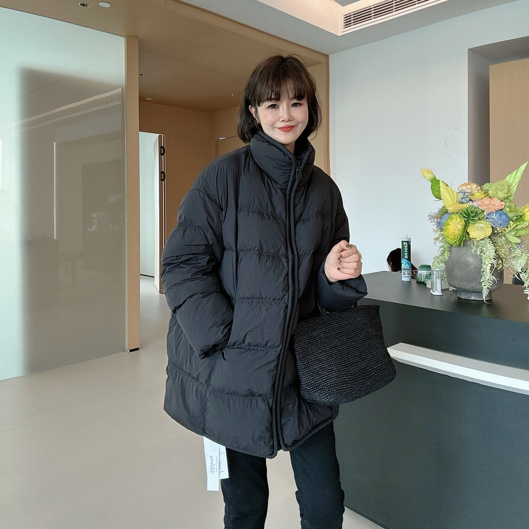 冬季休闲百搭立领松弛感加厚中长款保暖羽绒服