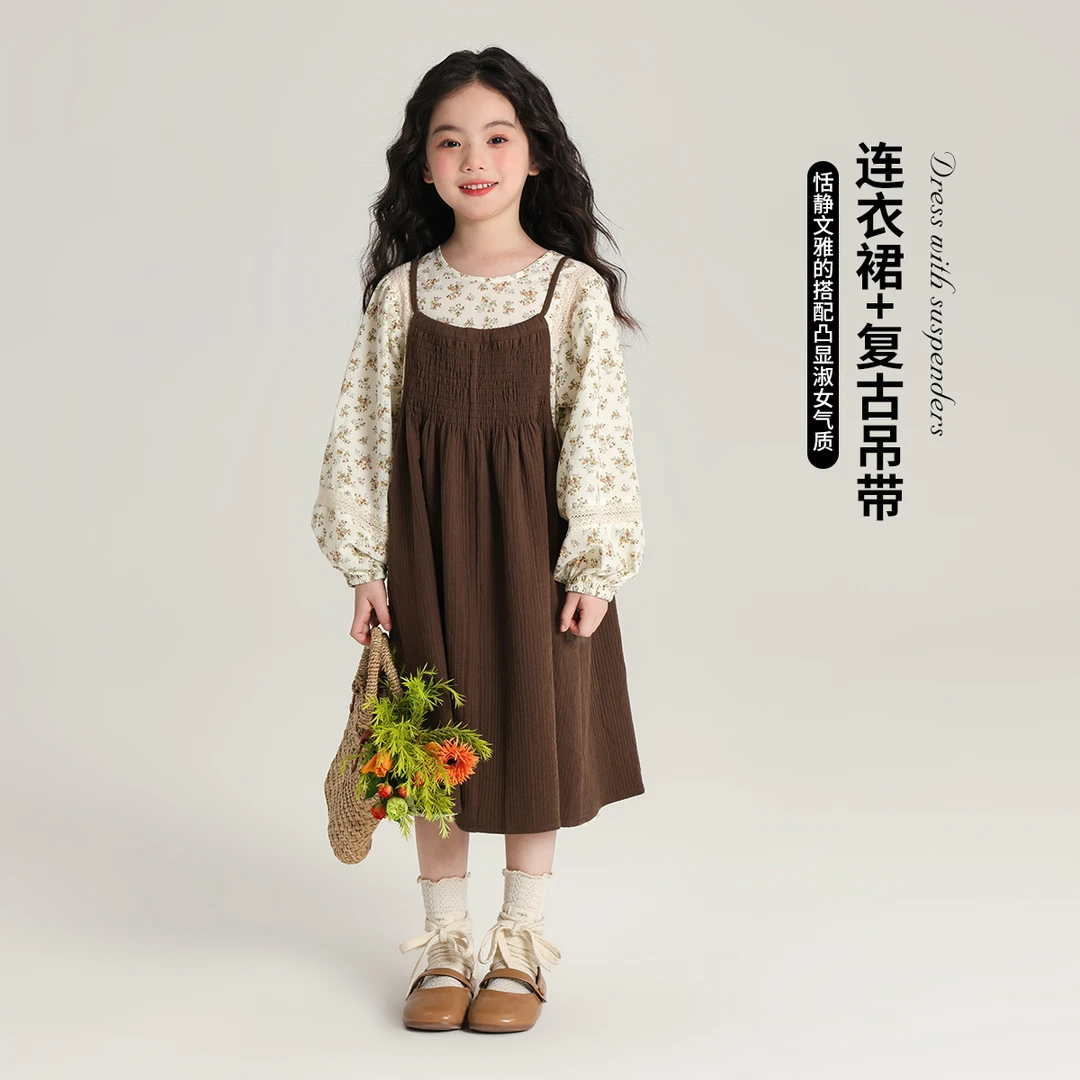 布丁哈鲁【茶歇裙】2024女童秋款复古碎花连衣裙G43SM590