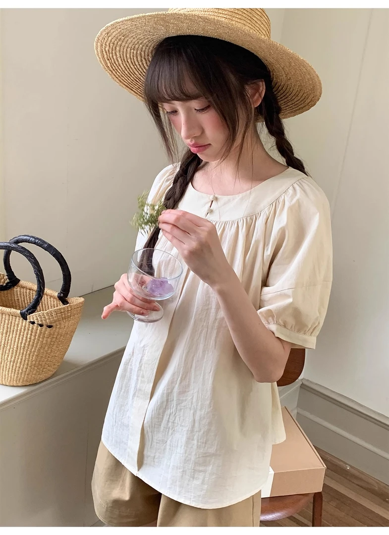 【你好卡农-蕾子】减龄宽边圆领绑带收腰设计感衬衫KS24Z3970D清清