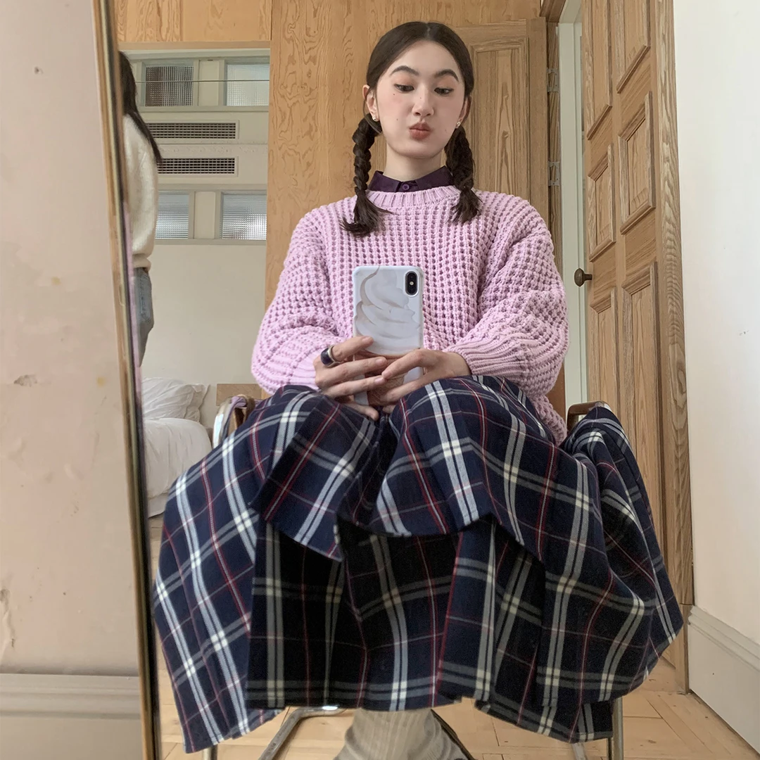 【你好卡农-蕾子】不规则搭片格纹小众高腰a字百褶裙KQ23Z2384D清