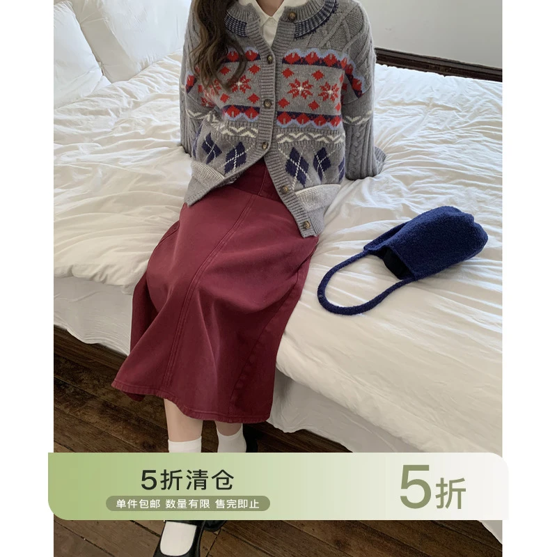 【你好卡农-七七】清弧形口袋牛仔半身裙高腰气质KN23W2245D
