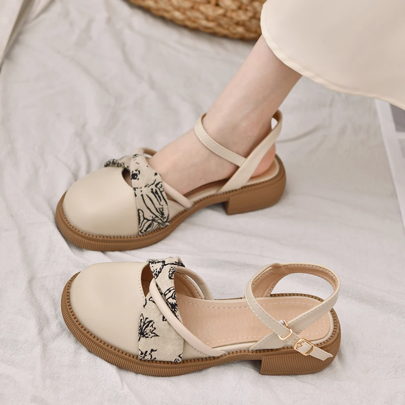 晚晚仙女风法式气质绝美配裙子的包头凉鞋女2024新款夏季粗跟凉鞋