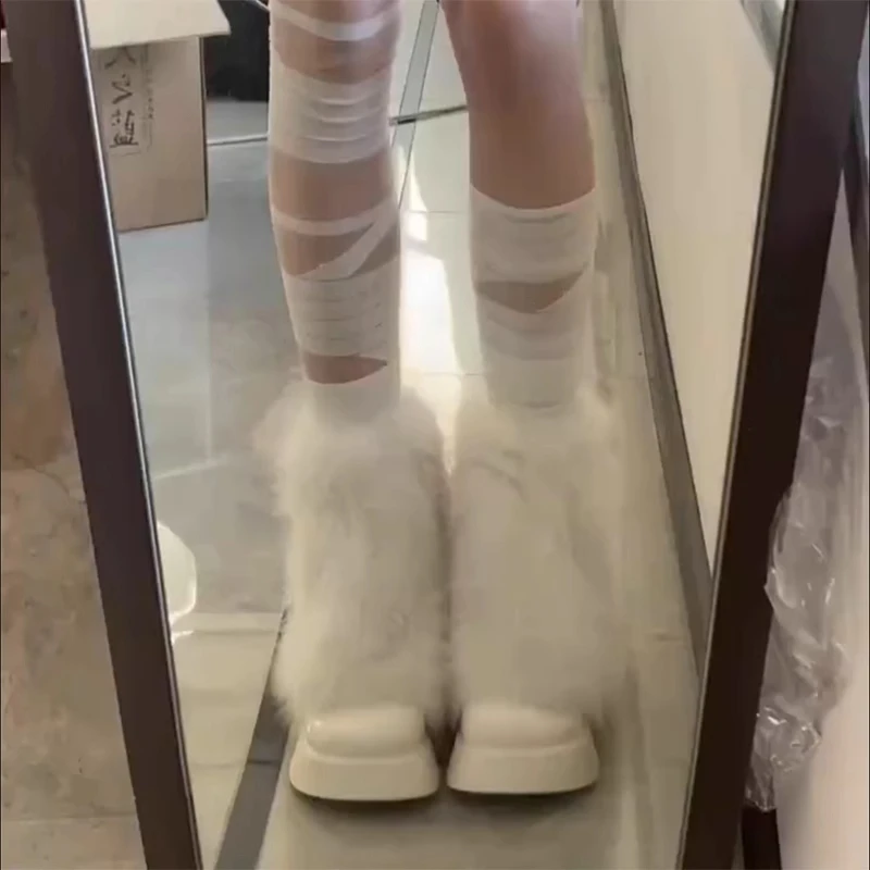 加绒厚底毛毛靴女2025秋冬季新款保暖裤管靴小香风短靴时尚雪地靴