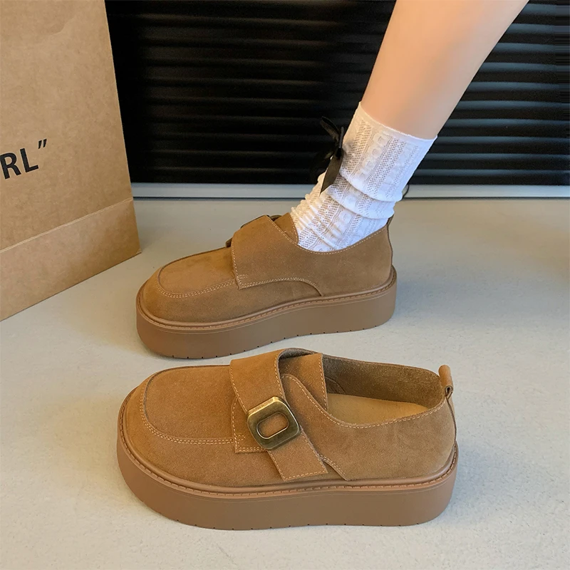 厚底勃肯鞋女2024春秋新款一脚蹬面包鞋复古时尚百搭乐福勃肯单鞋