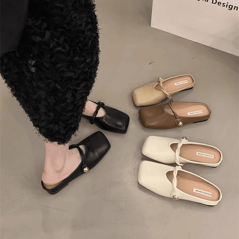 当良 平底包头半拖鞋女外穿2024新款春夏季法式懒人穆勒鞋一脚蹬凉拖鞋