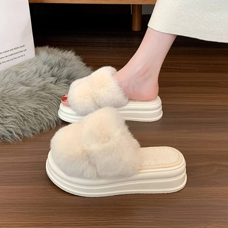 居家厚底松糕毛毛拖鞋女秋冬外穿2025网红欧货爆款高级感高跟棉拖