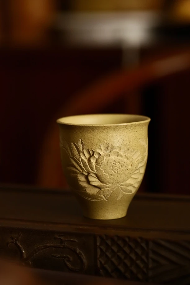 花开富贵浮雕牡丹主人杯