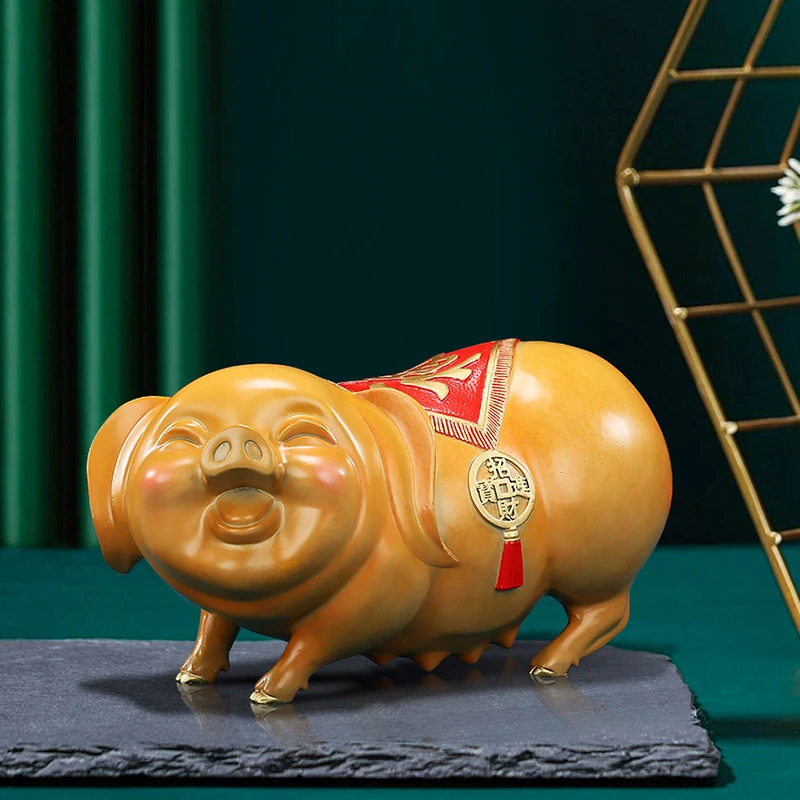铜欣祥《彩铜猪存钱罐》金钱福猪生肖猪存钱猪摆件微笑猪装饰工艺品