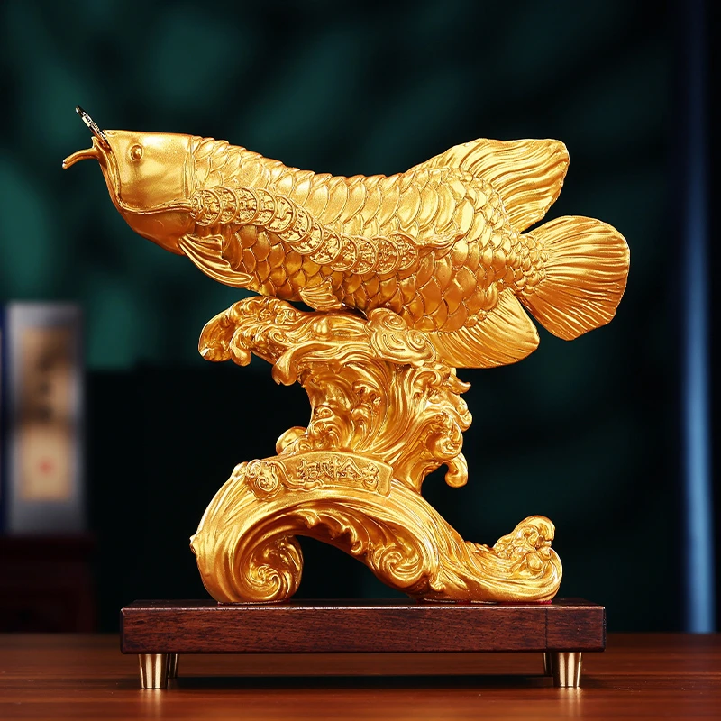铜欣祥《财富金龙鱼》铜摆件新中式玄关办公室装饰品开业商务礼品