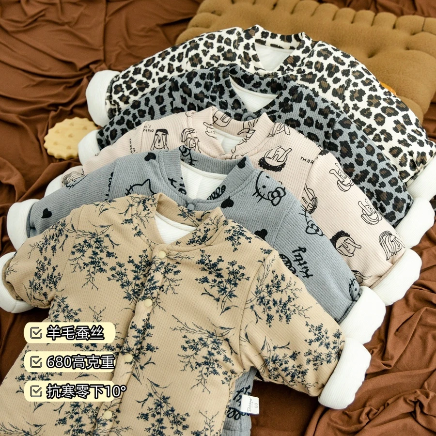 清货（680克夹棉抗寒-10°一件过冬）新款儿童冬季羊毛蚕丝保暖棉袄