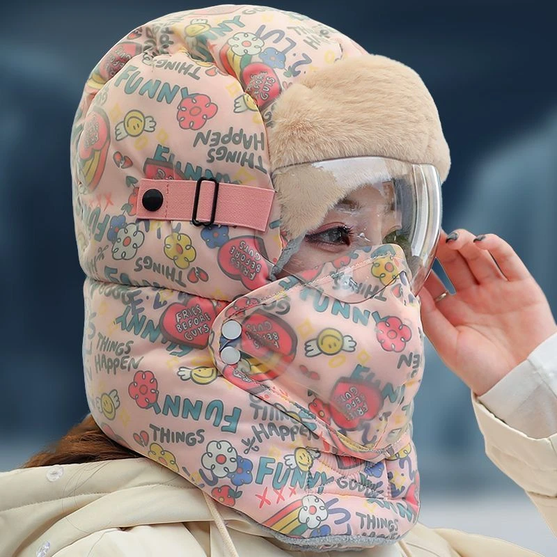 冬季加绒加厚防风面罩保暖神器电动车骑行男女头套棉帽雷锋帽时尚