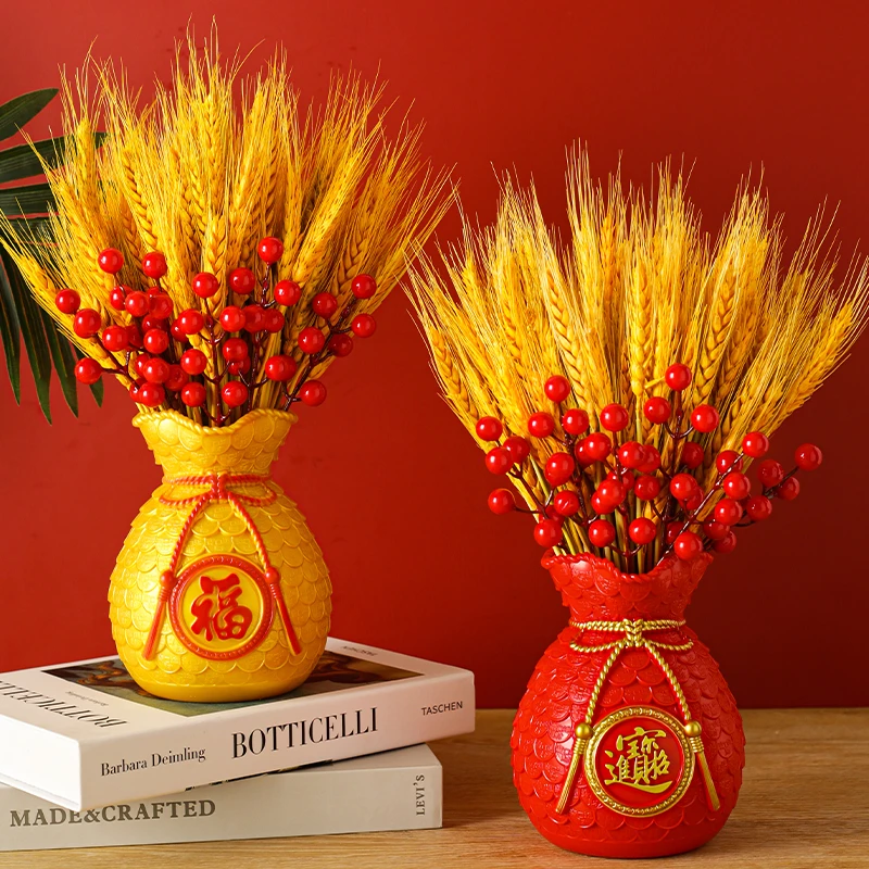 福袋麦穗摆件轻奢高档新中式室内卧室结婚纯手工玄关新房