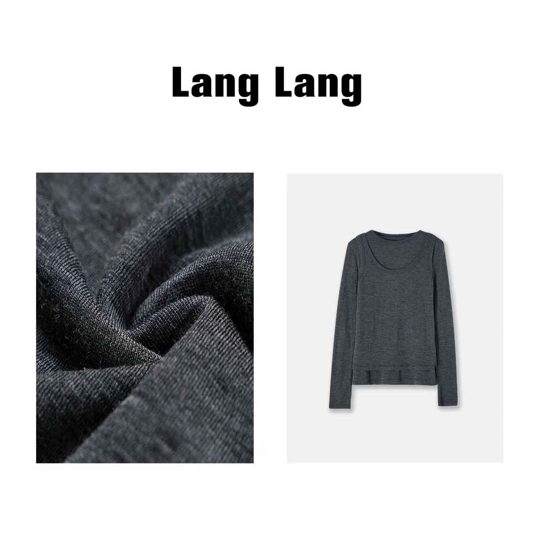 LANGLANG 天丝绵羊毛假两件正肩休闲两件长袖上衣CL623Z