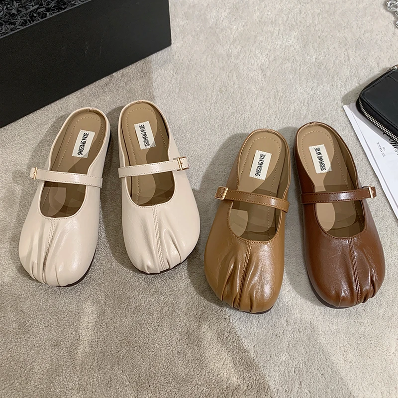 包头半拖鞋女2024春夏季韩版外穿平底时尚百搭休闲软底包子懒人鞋