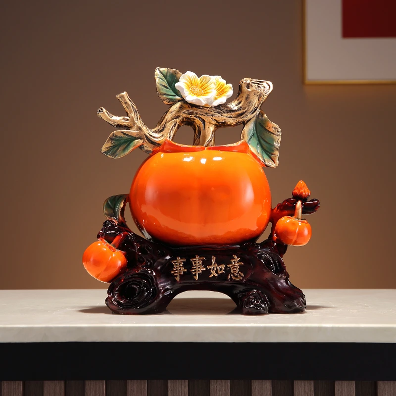 事事如意大号柿子摆件创意招财客厅酒柜装饰品玄关乔迁礼品工艺品