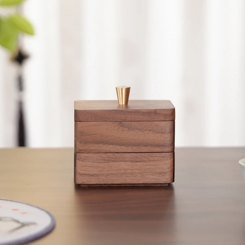 黑胡桃木牙签牙线收纳盒实木双层牙签筒棉签盒酒店餐厅牙签筒盒