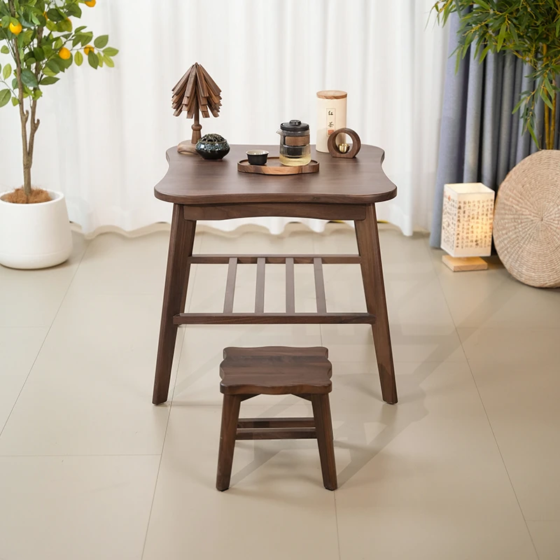 黑胡桃实木简约客厅家用北欧梅花桌中式阳台方几休闲复古桌